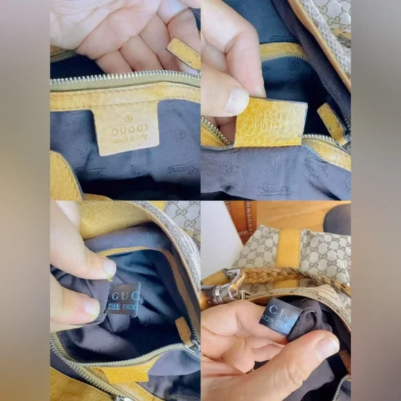Gucci Bamboo Bar GG Monogram Canvas Shopper Tote Yellow Leather Braided Handles - Picture 12 of 14